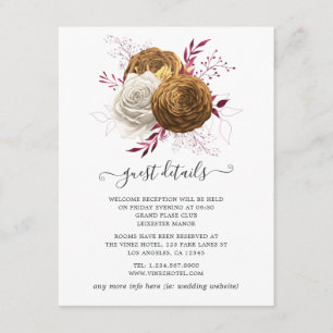 Vit, burgunder och guld blomsterbröllop tilläggskort