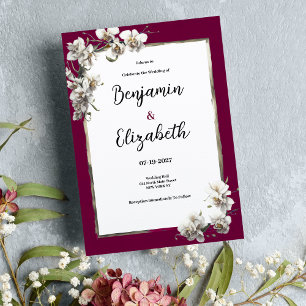 Vit burgundy guld tropiska orkidéer blommigt Bröll Inbjudningar