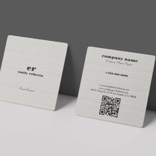 Vit burlap linned QR-kod företagspresentation Fyrkantigt Visitkort