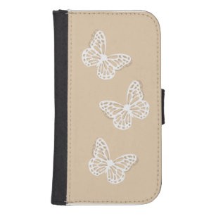 Vit Butterflies Beige-telefonväska Galaxy S4 Plånbok