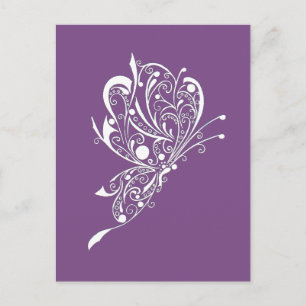 Vit Butterfly Tattoo Lineart Lila Postcard Vykort