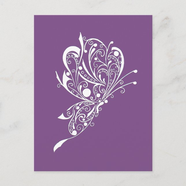 Vit Butterfly Tattoo Lineart Lila Postcard Vykort (Framsida)