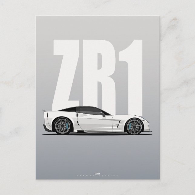 Vit C6 ZR1 Supercar Side Profile Modern Art Vykort (Framsida)