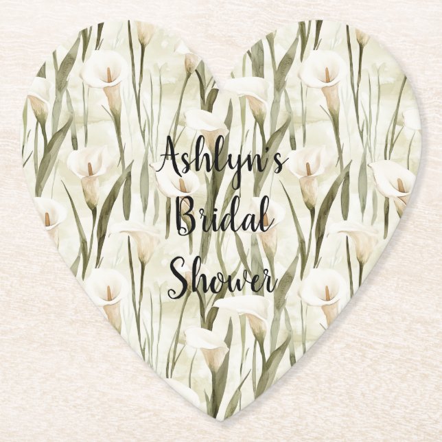 Vit Calla Lily Blommig Bröllopsdusch Underlägg Papper (Framsida)