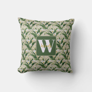 Vit Calla Lily Broderad Blommig Monogram Kudde