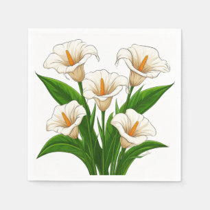Vit Callalilja Bouquet Med Gröna Blad Pappersservett