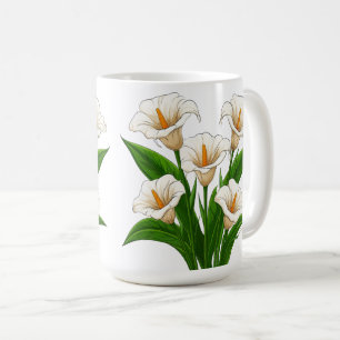 Vit Callaliljebukett med gröna blad Kaffemugg