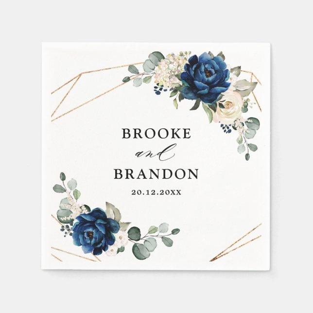 Vit champagne från Guld, ivoriskt Geometric Bröllo Pappersservett (Framsidan)