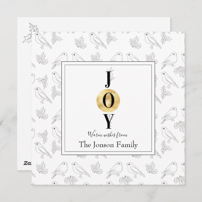 Vit chic av julsvart blommigt i guld julkort (Fram/baksida)