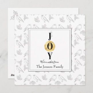 Vit chic av julsvart blommigt i guld julkort