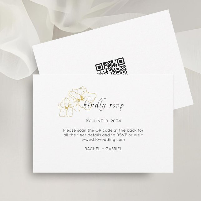 Vit | Chic Blommigt - minimalistisk QR-Bröllop OSA Kort (Skapare uppladdad)