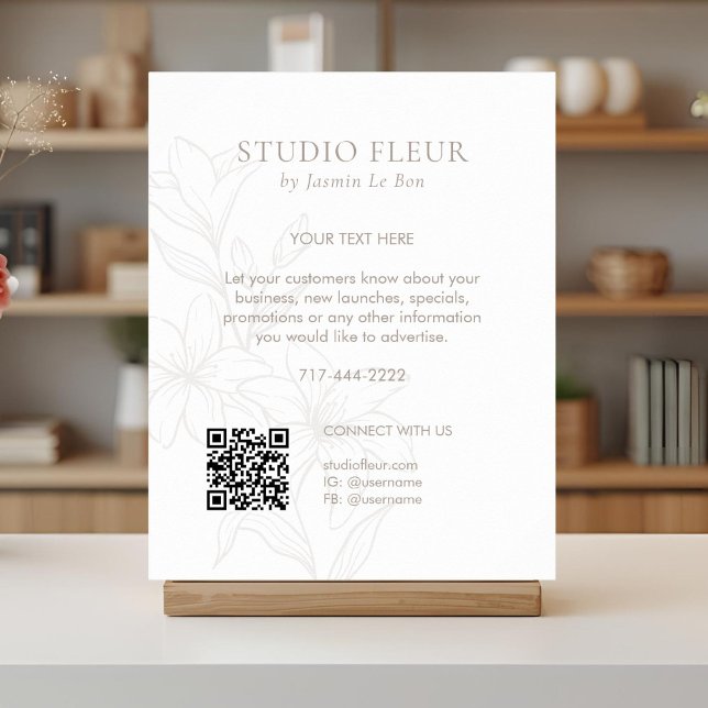Vit | Chic Blommigt text Befordra QR Poster (Skapare uppladdad)