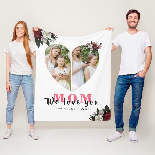 Vit Chic Hjärtformade gåva till Mors dag  Fleecefilt (På plats)