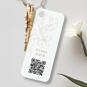Vit Chic QR-kod för minimal Blommigt Nyckelring