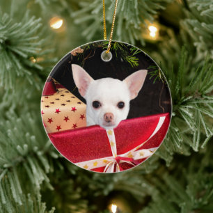 Vit Chihuahua jul Julgransprydnad Keramik