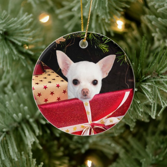 Vit Chihuahua jul Julgransprydnad Keramik (Träd)