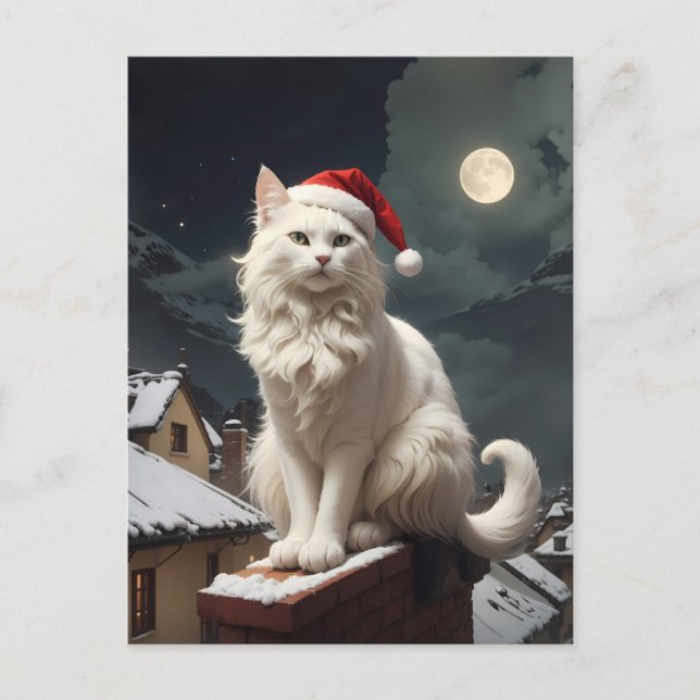 vit christmas-katt vykort (Framsida)