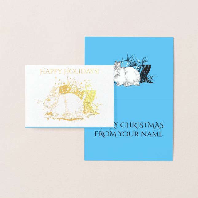 vit christmas Rabbit Hare Folierat Kort (Display)
