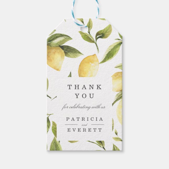 Vit | Citroner och Grönt löv bröllop tack Presentetikett (Framsidan)