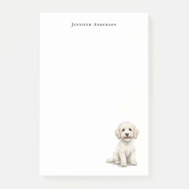 Vit Cockapoo akvarell personlig Post-it Block (Framsida)