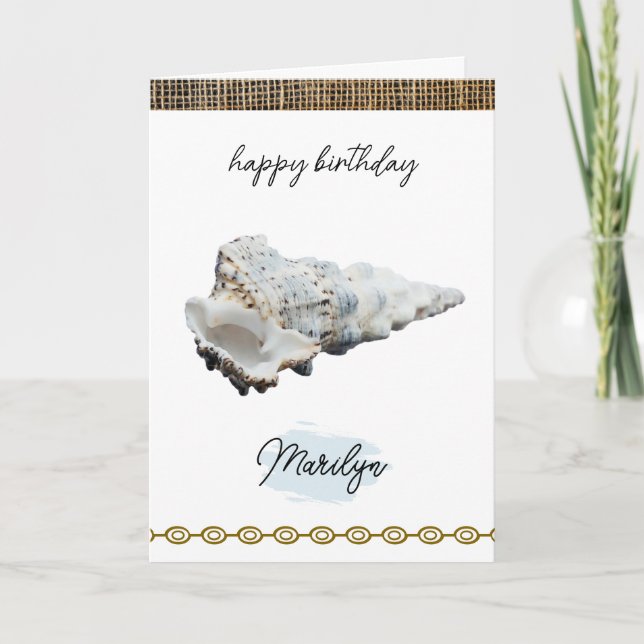 Vit Conch Seashell med Namn-födelsedagskort Kort (Framsida)
