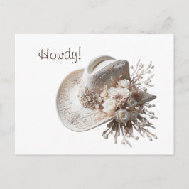 Vit cowgirlhatt med blommor vykort