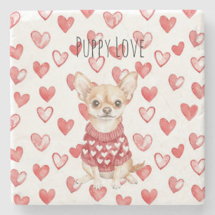 Vit Crème Chihuahua Hund Röda Hjärtan Stenunderlägg