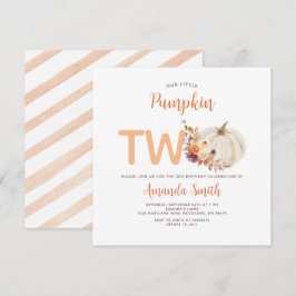 Vit Crème Orange Pumpa Är Två Födelsedagsblommor Inbjudningar