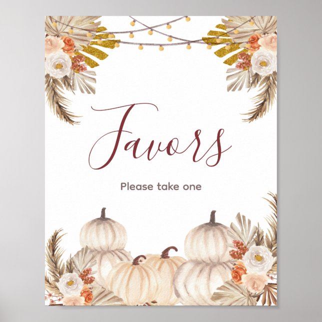 Vit Crème Pumpa Blommig Akvarell Tacksymbol Poster (Framsidan)