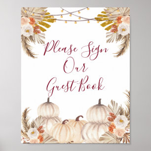 Vit Crème Pumpa Blommig Vänligen Skriv Gäst Poster
