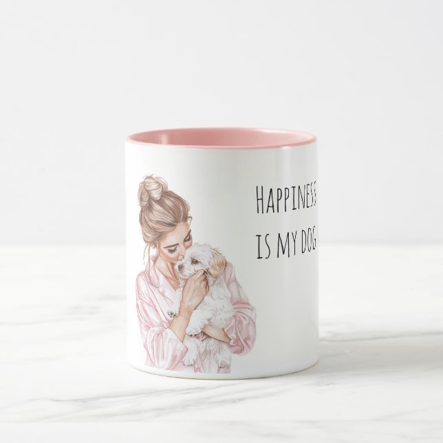 Vit Crème Valp Hund Mamma Rosa   Mugg (Center)