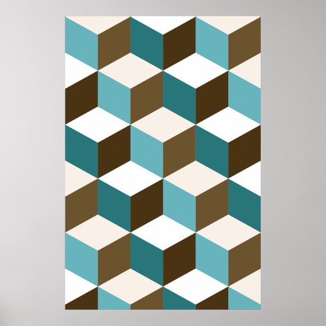  vit Cube Mönster Teals  White Poster (Framsidan)