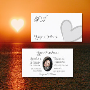 Vit Cute Grått Heart- Chic med Monogram och foto Visitkort