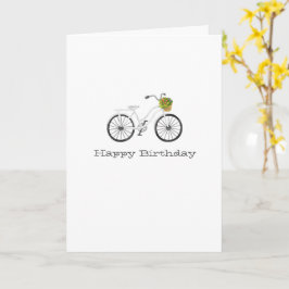 Vit cykel Grattis på födelsedagen NAMN Flower Bask Kort