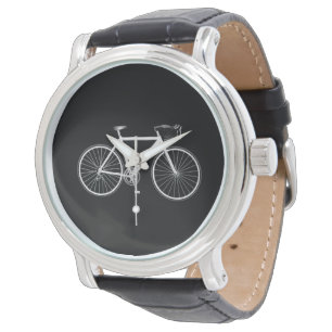 Vit cykel på svart armbandsur