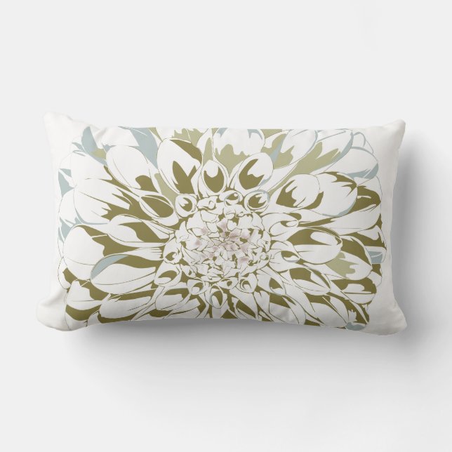 Vit Dahlia Blommig Design Lumbarkudde (Framsida)