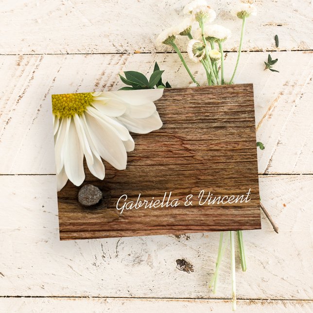 Vit Daisy Barn Wood-Landsbyggsbröllop, platt antec Anteckningskort (Skapare uppladdad)