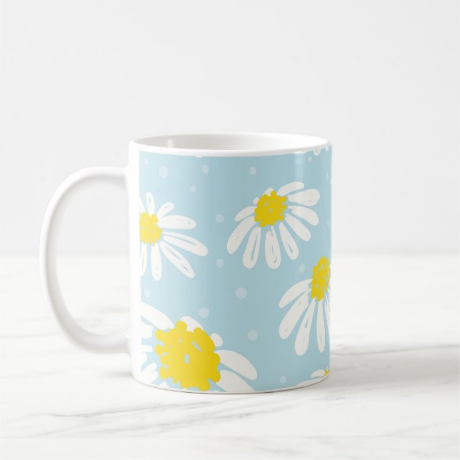 Vit Daisy Blått bakgrund, sömlös Kaffemugg (Vänster)