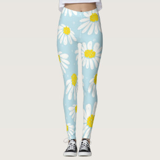 Vit Daisy Blått bakgrund, sömlös Leggings
