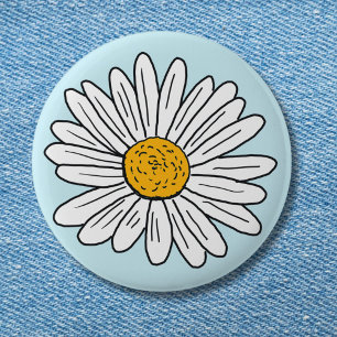 Vit Daisy Blomma Blommig Doodle Konst Knapp