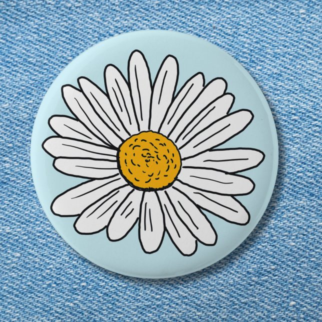 Vit Daisy Blomma Blommig Doodle Konst Knapp (In situ)