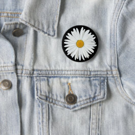 Vit Daisy blomma på svart Blommigt Knapp