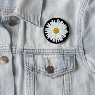 Vit Daisy blomma på svart Blommigt Knapp