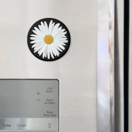 Vit Daisy blomma på svart Blommigt Magnet