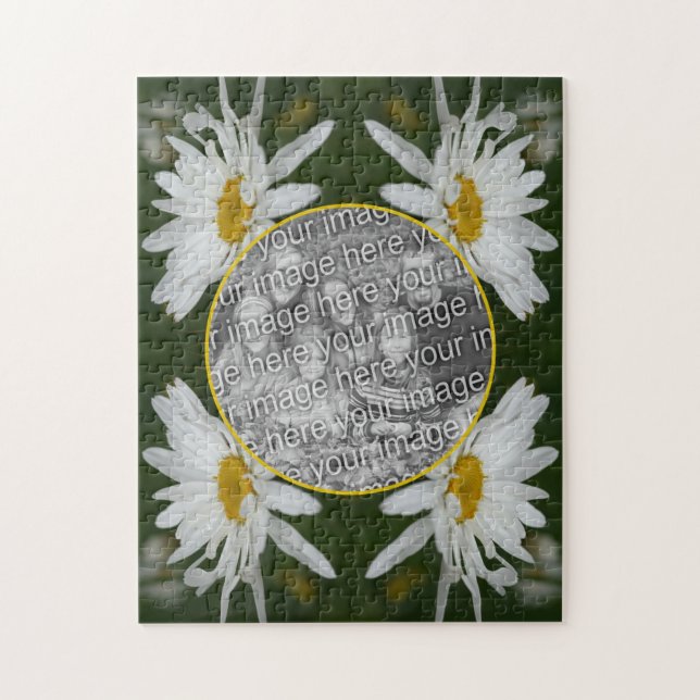 Vit Daisy blomma Ram Lägg till ditt eget foto Pussel (Vertikal)