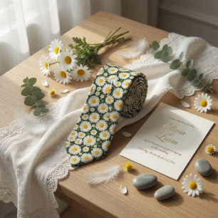 Vit Daisy Blommig Bröllop Slips