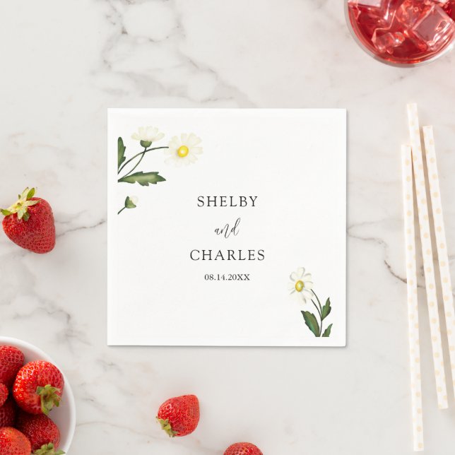 Vit Daisy Blommig Rustik Bröllop Pappersservett (Insitu)