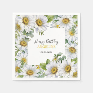 Vit Daisy Blommigt Greenery Birthday Pappersservett