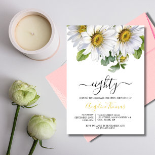 Vit Daisy Blommigt Greenery Script Birthday Inbjudningar