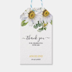 Vit Daisy Blommigt Greenery Script Birthday Presentetikett